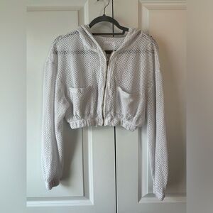 Free People Serve Cardi Mesh Cropped Hoodie Ivory (Size XS)